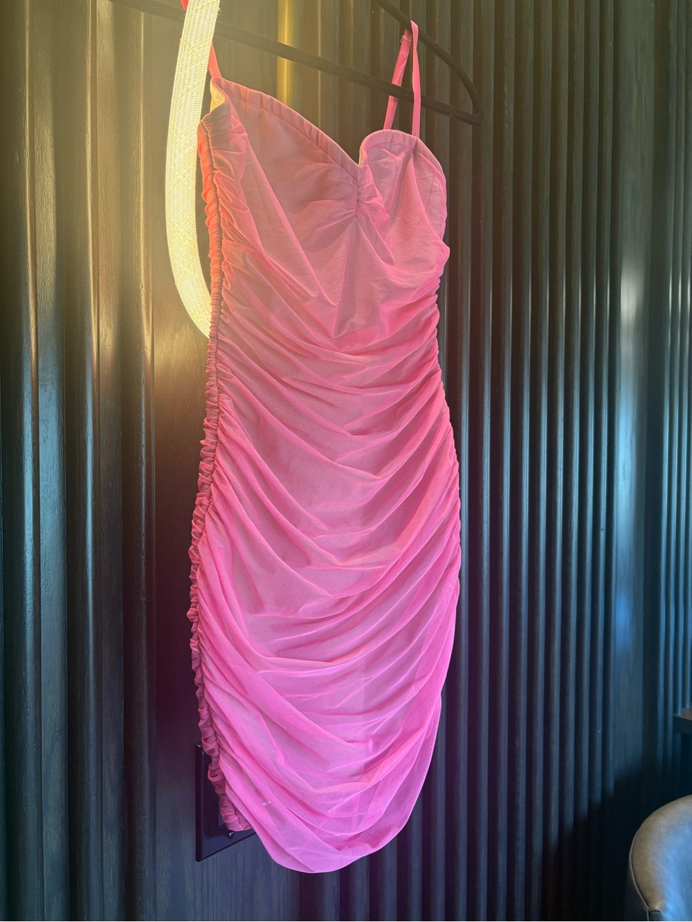 Fashion Nova Neon Pink Ruched Sweetheart Slip Dress